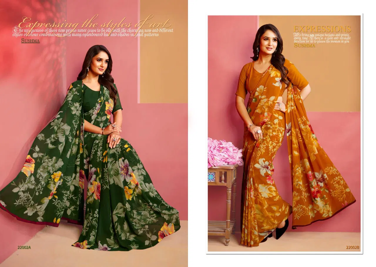 Finest Florals By Sushma Printed Weightless Fabric Sarees Wholesale Clothing Distributors In India